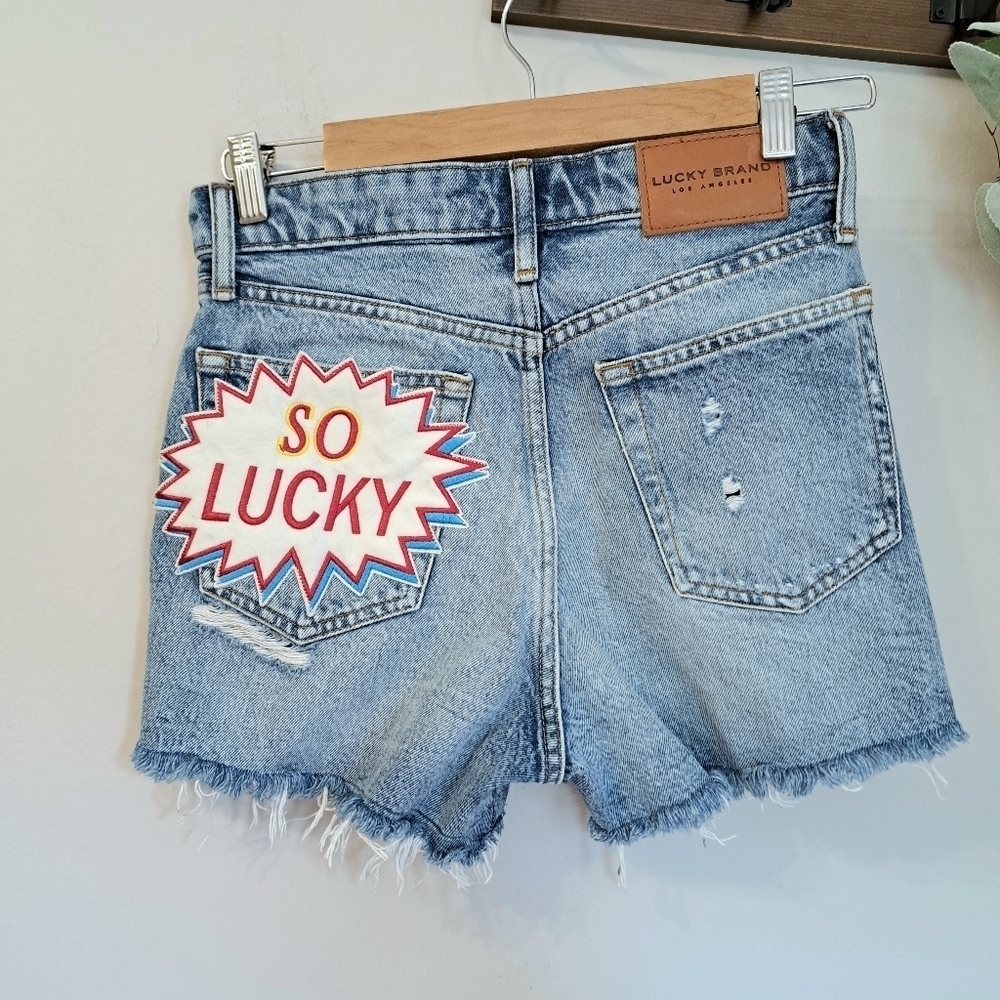 Lucky Brand Women Blue Denim SO LUCKY Distressed Cutoff Jean Shorts W 26